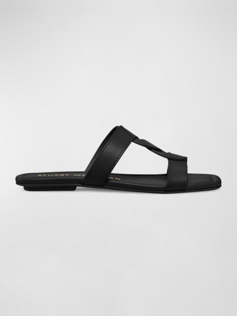Stuart Weitzman Ibiza Leather Woven-Strap Slide Sandals