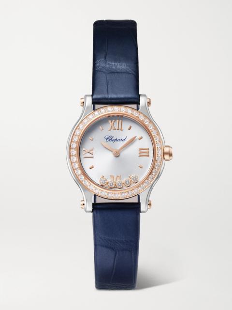 Chopard Happy Sport 25mm 18-karat Rose Gold, Stainless Steel, Alligator And Diamond Watch