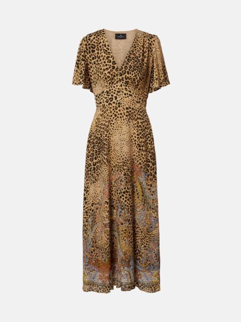 Paisley leopard-print midi dress