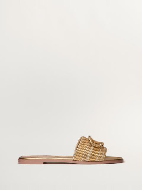 Valentino VLOGO SIGNATURE METALLIC LEATHER SLIDE SANDAL WITH CORNELY EMBROIDERY