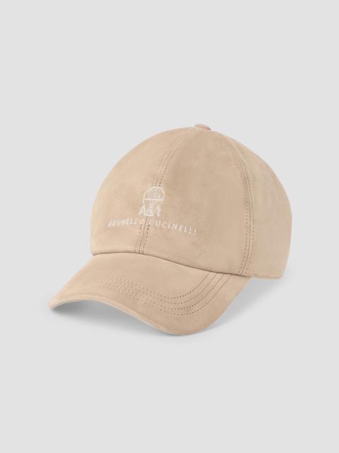 Brunello Cucinelli Men's Suede Baseball Cap with Embroidered Logo - Tobacco