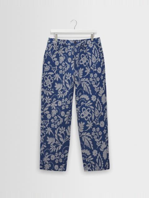 Wax London Kurt - Blue And Ecru Floral Jacquard Relaxed Fit Trousers