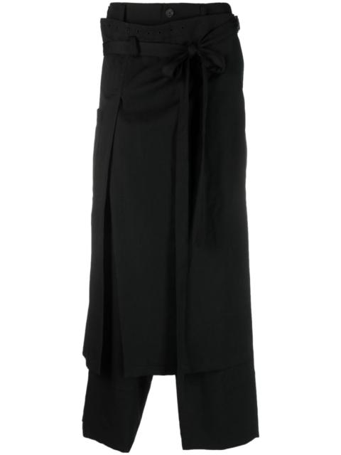 skirt-overlay straight-leg trousers