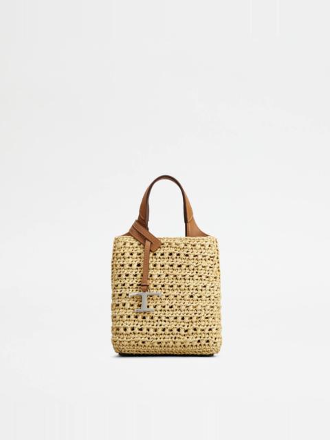 Tod's MICRO BAG IN RAFFIA AND LEATHER - BEIGE, BROWN