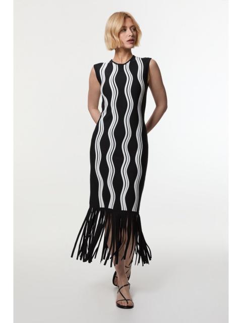 KAREN MILLEN Contrast Wave Knit Dress With Fringing
