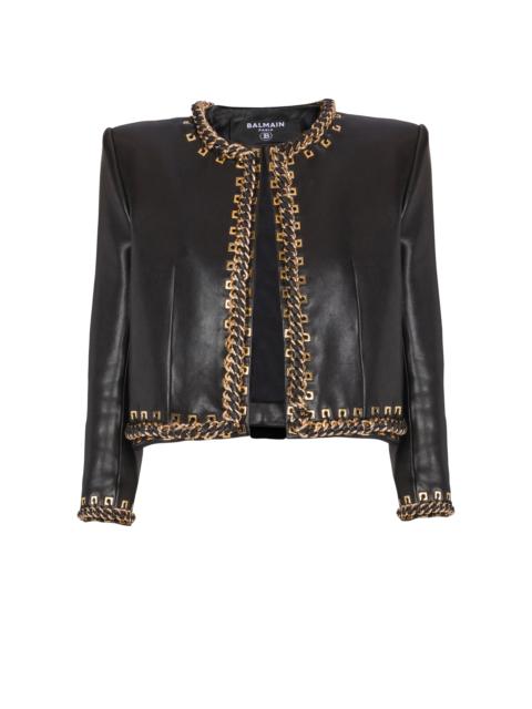 Balmain Lambskin edge-to-edge jacket with chain trim