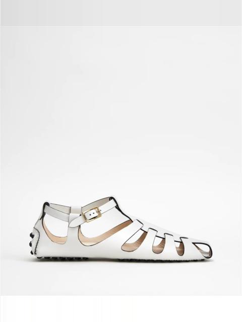 Tod's GOMMINO SANDALS IN LEATHER - WHITE