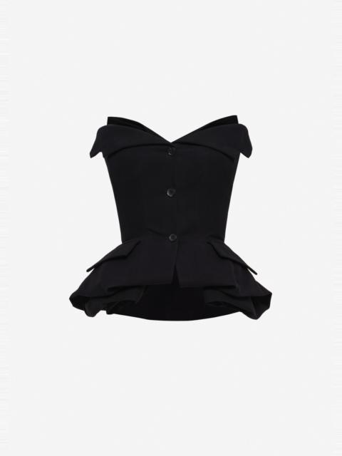 MAGDA BUTRYM Strapless cotton blouse with rose peplum in black
