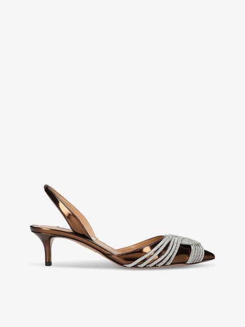 Gatsby crystal-embellished leather slingback heeled courts