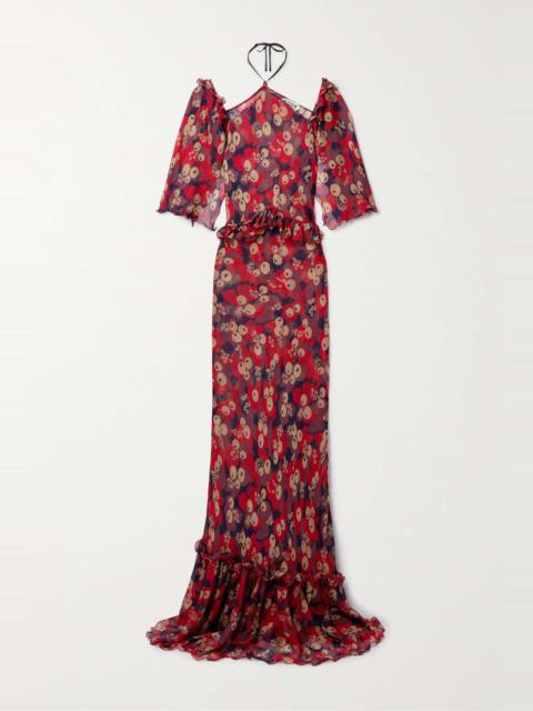 BODE Jamberry Landis cold-shoulder ruffled printed crepon maxi dress
