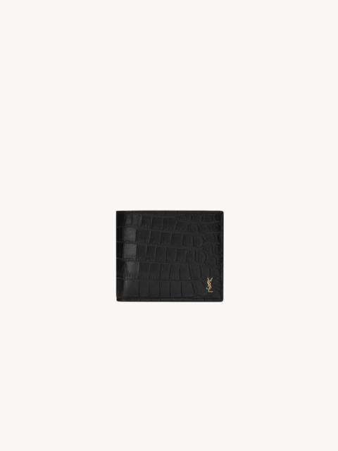 SAINT LAURENT TINY CASSANDRE EAST/WEST WALLET IN CROCODILE-EMBOSSED MATTE LEATHER