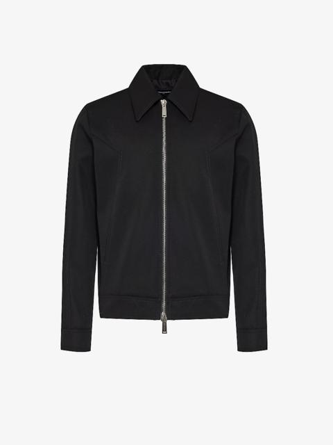 Point-collar boxy-fit twill jacket