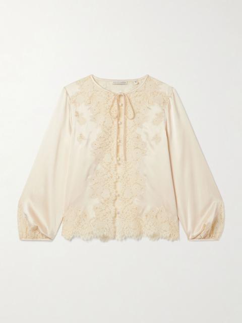 DÔEN Lucine lace-trimmed silk-satin blouse Cream