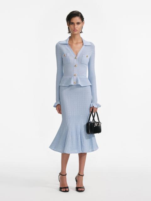 self-portrait Blue Pointelle Knit Midi Dress