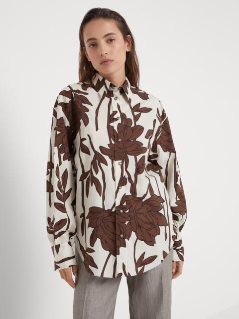 Brunello Cucinelli Cotton ramage print poplin shirt with monili