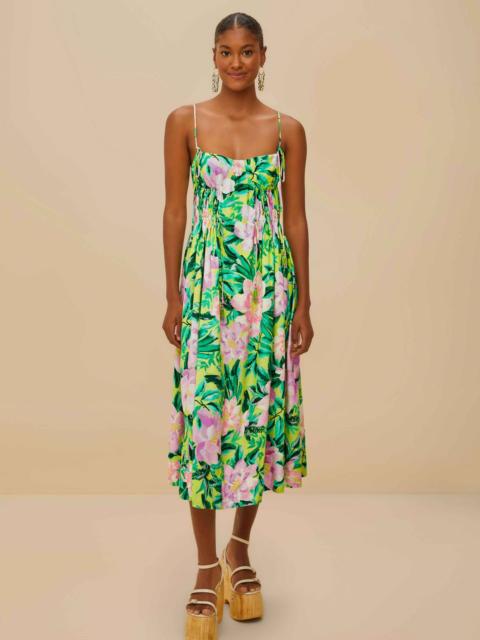 FARM RIO Green Painted Flowers Lenzing™ Ecovero™ Euroflax™ Midi Dress