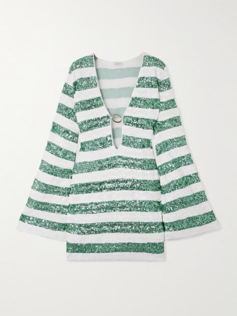 Oséree Candy Paillettes O Embellished Striped Mesh Kaftan