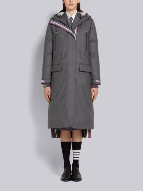 Thom Browne Medium Grey Down Filled Poly Twill A-line Hooded Velcro Placket Parka
