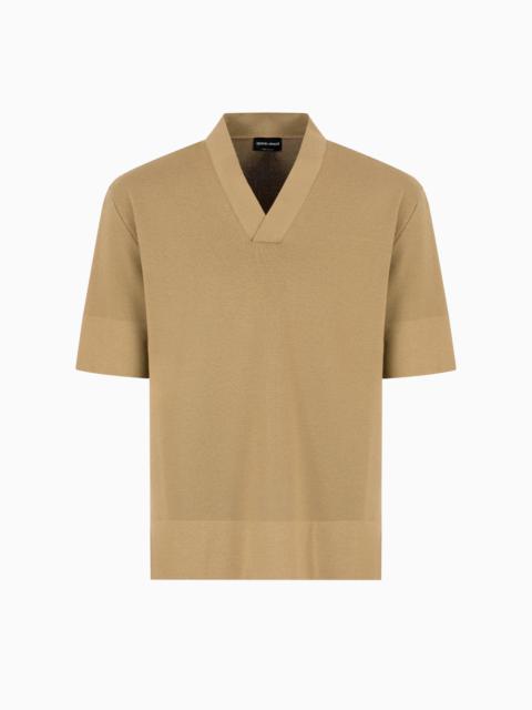GIORGIO ARMANI SHORT-SLEEVED V-NECK JUMPER IN VIRGIN WOOL