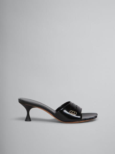 Marni BLACK LEATHER MOONLIGHT SANDAL WITH SCULPTED TOE
