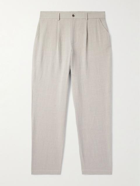 DE BONNE FACTURE Wide-Leg Pleated Linen and Wool-Blend Trousers Beige