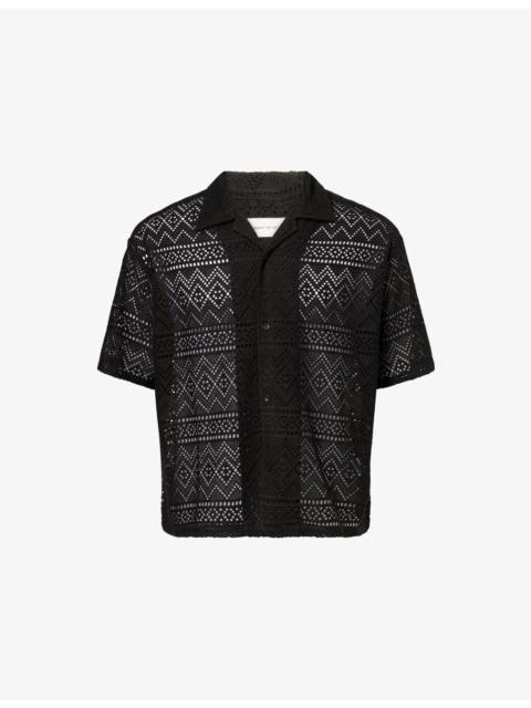 HONOR THE GIFT Cuban-Collar Pointelle Crochet-Knit Shirt