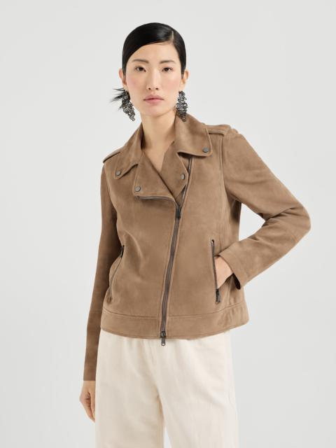 Brunello Cucinelli Suede biker jacket with monili