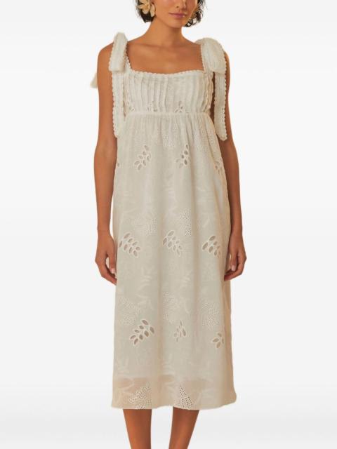 FARM RIO eyelet-embroidered tie-shoulder midi dress