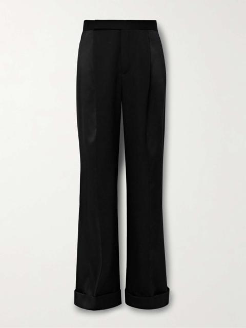 Wide-Leg Pleated Panelled Wool-Twill and Satin Tuxedo Trousers
