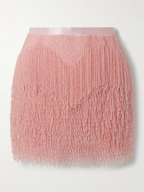 Wiederhoeft Fringed beaded silk-satin mini skirt Pink