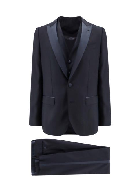 Virgin wool blend tuxedo with gilet and satin profiles