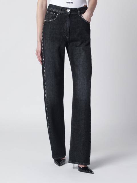 VERSACE Black jeans with studs and crystals