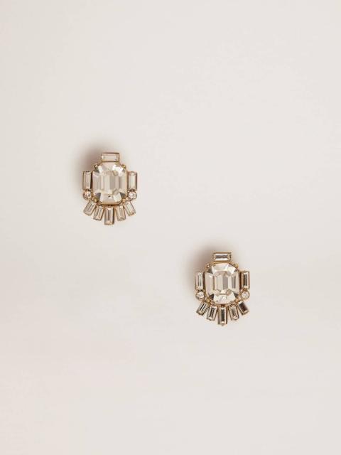 Golden Goose Women's Déco stud earrings in antique gold color with crystals
