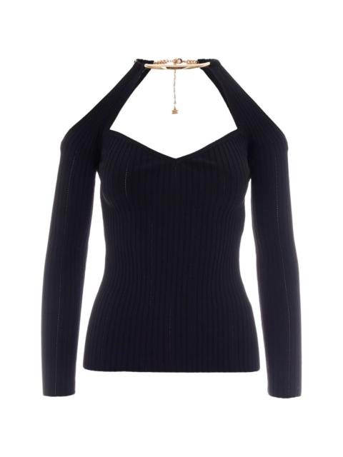 ELISABETTA FRANCHI chain-detail ribbed-knit blouse