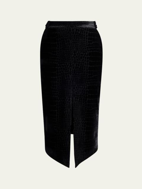 TOM FORD Croco-Embossed Velvet Midi Skirt