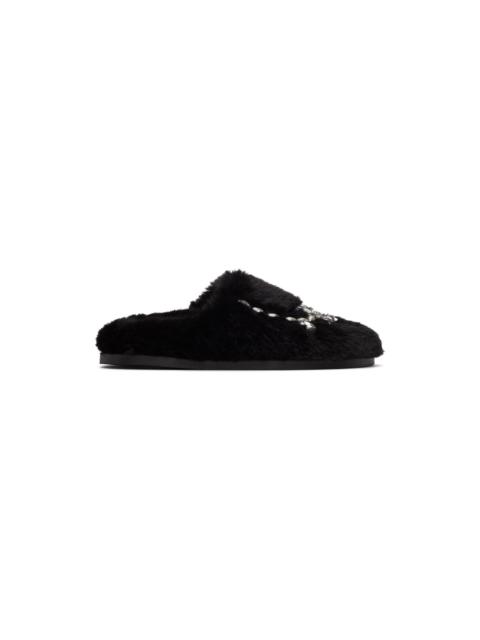 Simone Rocha Black Embellished Furry Slippers