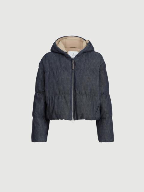Cotton denim-effect twill down jacket with monili