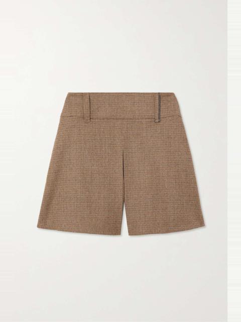 Brunello Cucinelli Bead-embellished checked wool-blend shorts