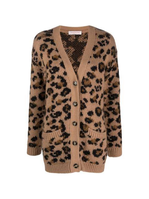 Valentino leopard-intarsia V-neck cardigan