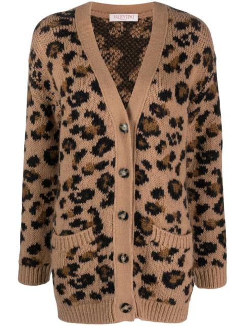 Valentino leopard-intarsia V-neck cardigan