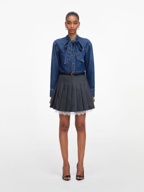 self-portrait Denim Tie Neck Shirt