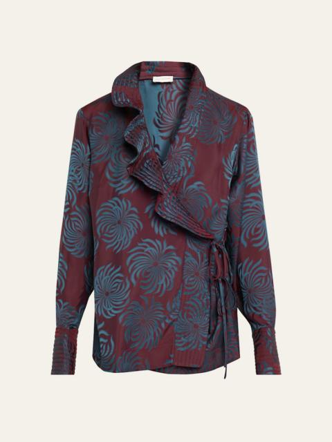 Dries Van Noten Calberton Printed Ruffle Wrap Blouse