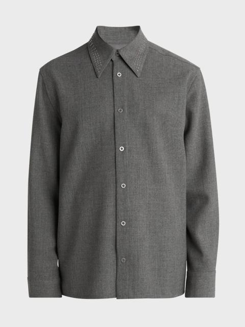 Jil Sander Men's Studded-Collar Wool Button-Down Shirt