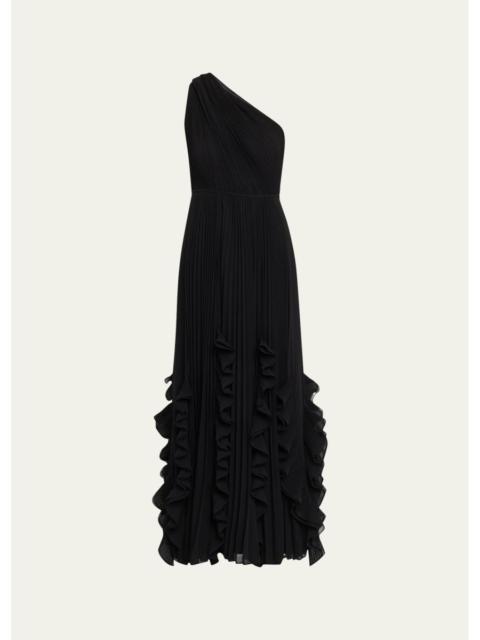 KOBI HALPERIN Iris Pleated Asymmetric Gown