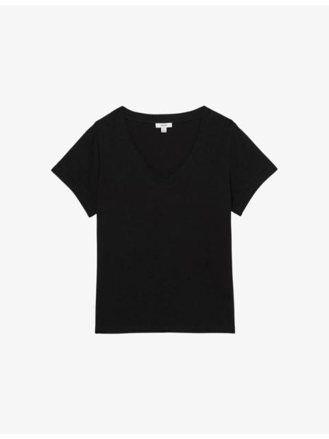 REISS Luna V-Neck Cotton-Jersey T-Shirt