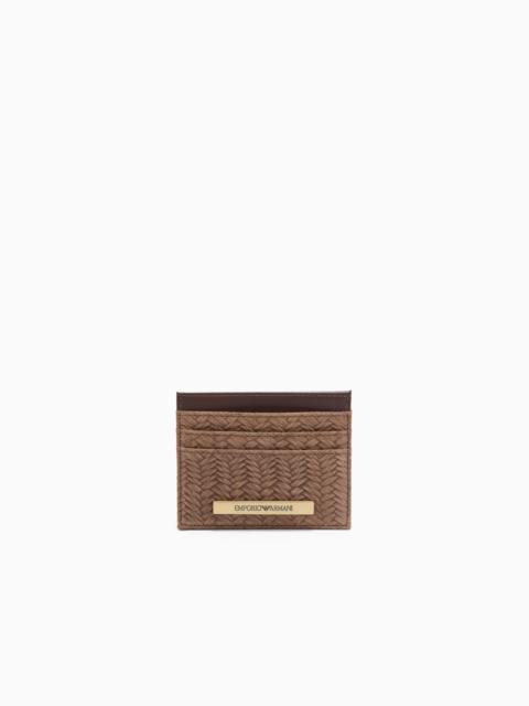 EMPORIO ARMANI EMBOSSED SUEDE CARD HOLDER