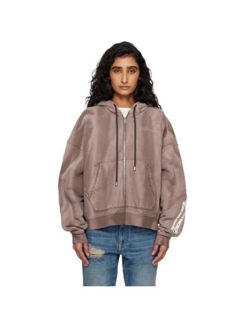 AMIRI Brown Bones Studded Zip Hoodie
