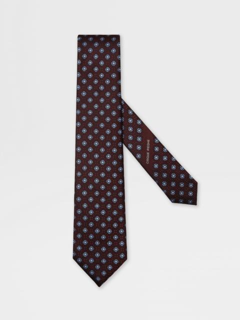 ZEGNA BURGUNDY PRINTED SILK 5 PIEGHE TIE