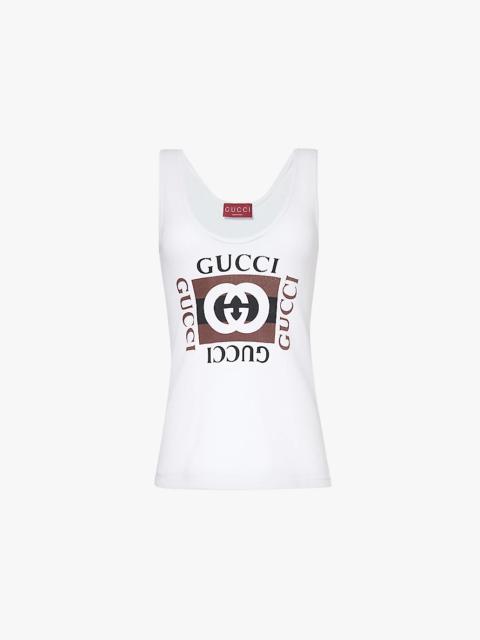 GUCCI Branded-print ribbed cotton-jersey top