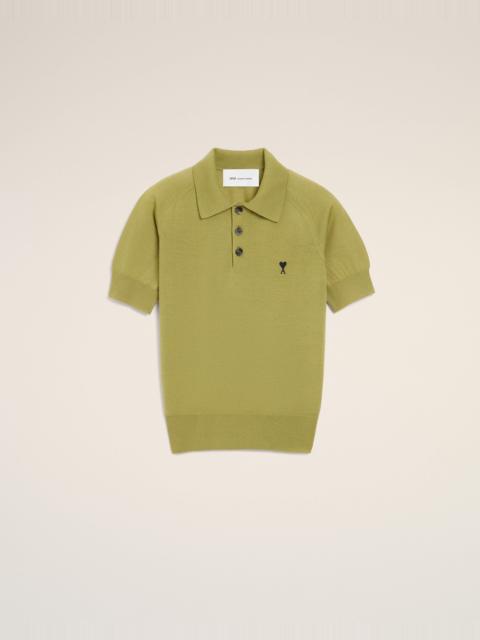 AMI Paris GREEN WOOL SHORT SLEEVES AMI DE COEUR POLO